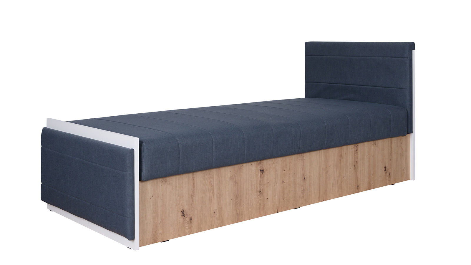 Marinov - Letto singolo con contenitore in legno e tessuto cm 98x213x91h