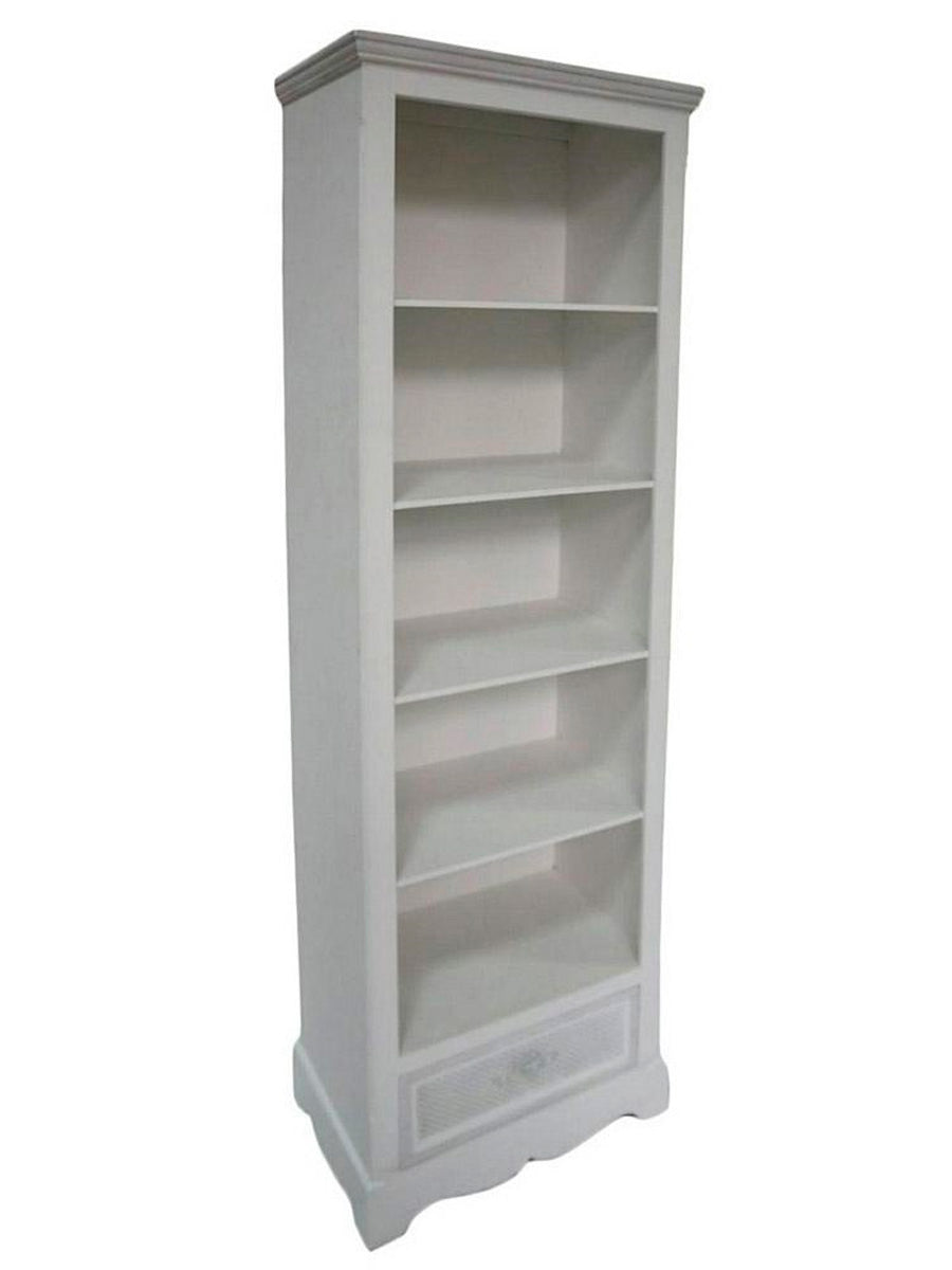 Libreria in legno colore bianco con 5 ripiani e 1 cassetto stile classico cm 55x35x170h