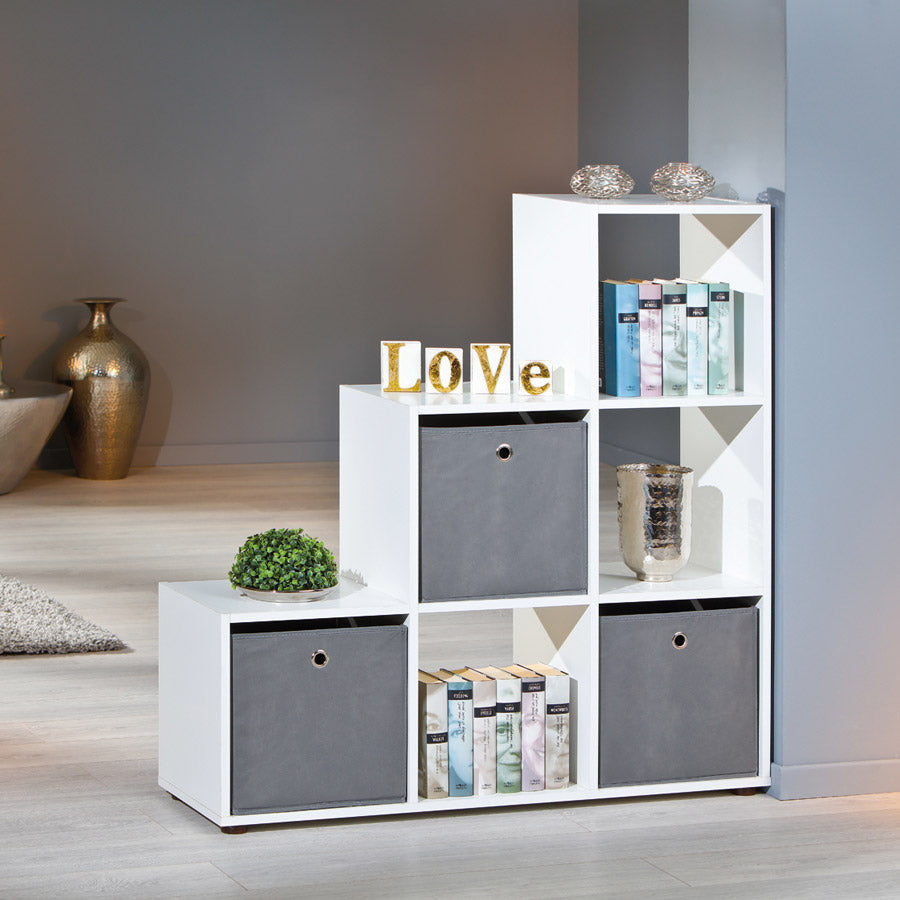 Jerod - Libreria a scala in legno colore bianco bifacciale con 6 vani cm 105x33x109h