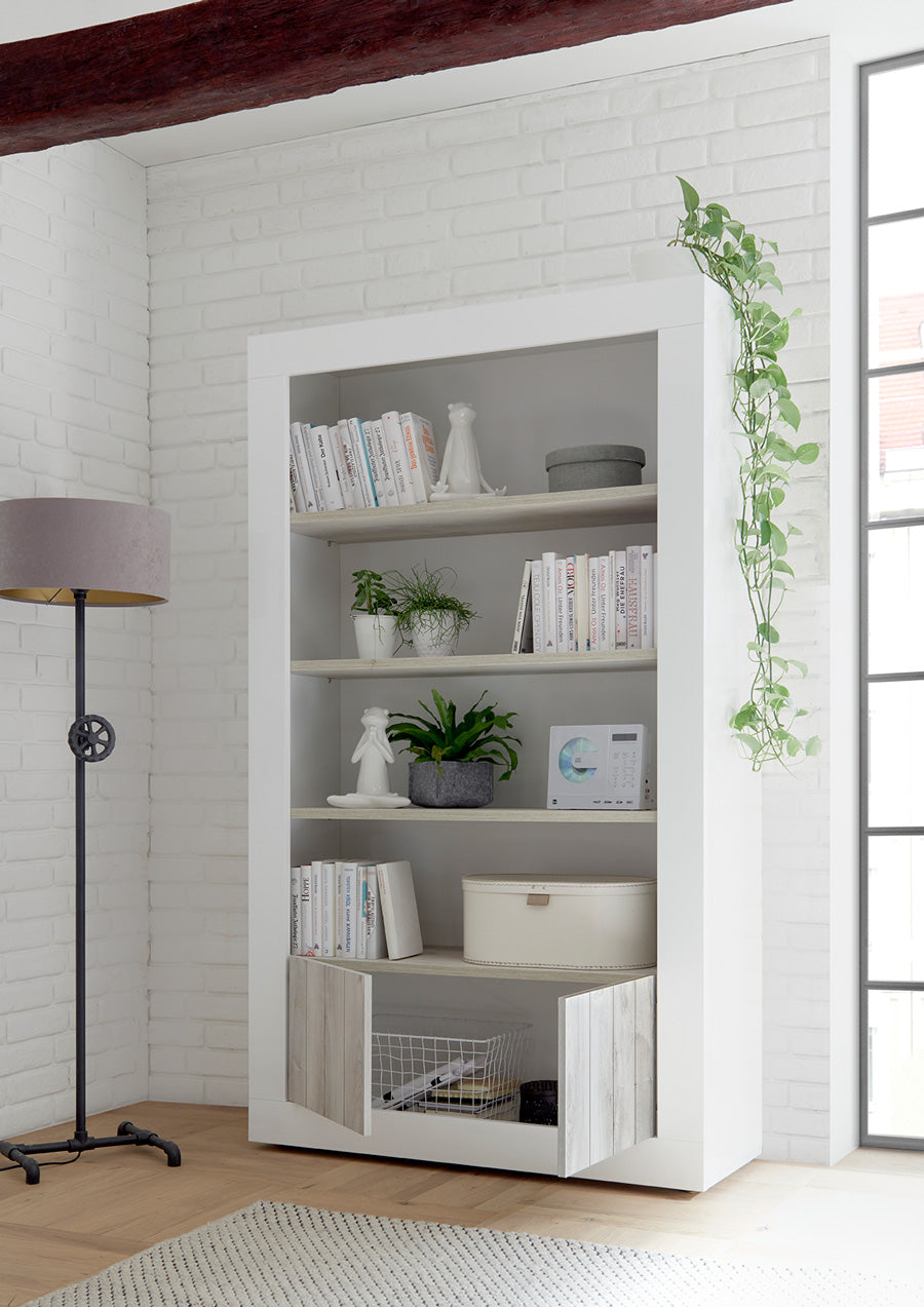 Federigo - Scaffale libreria moderna 4 ripiani e 2 ante in legno cm 110x42x190h - vari colori - immagine 2