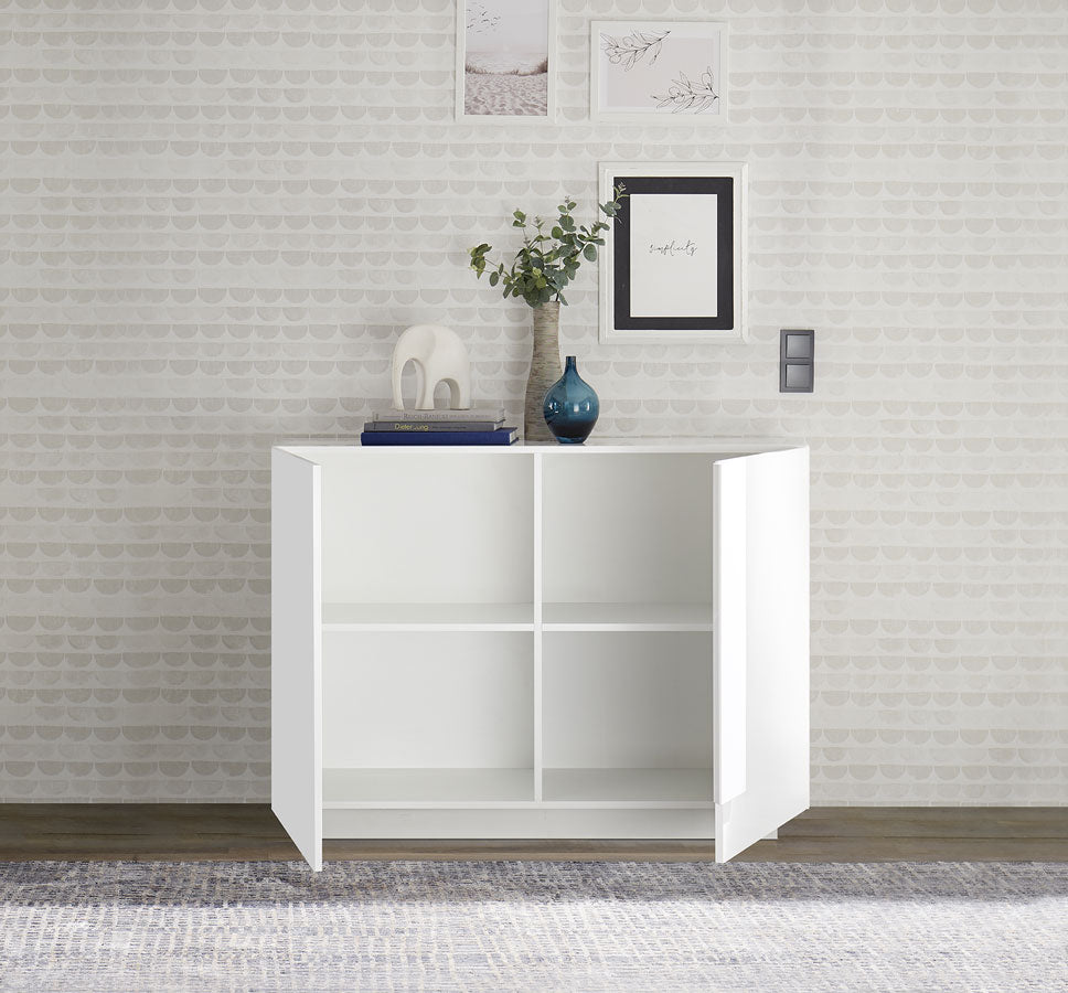 Effedy - Credenza soggiorno 2 ante moderna in legno bianco lucido cm 120x44x90h - immagine 2