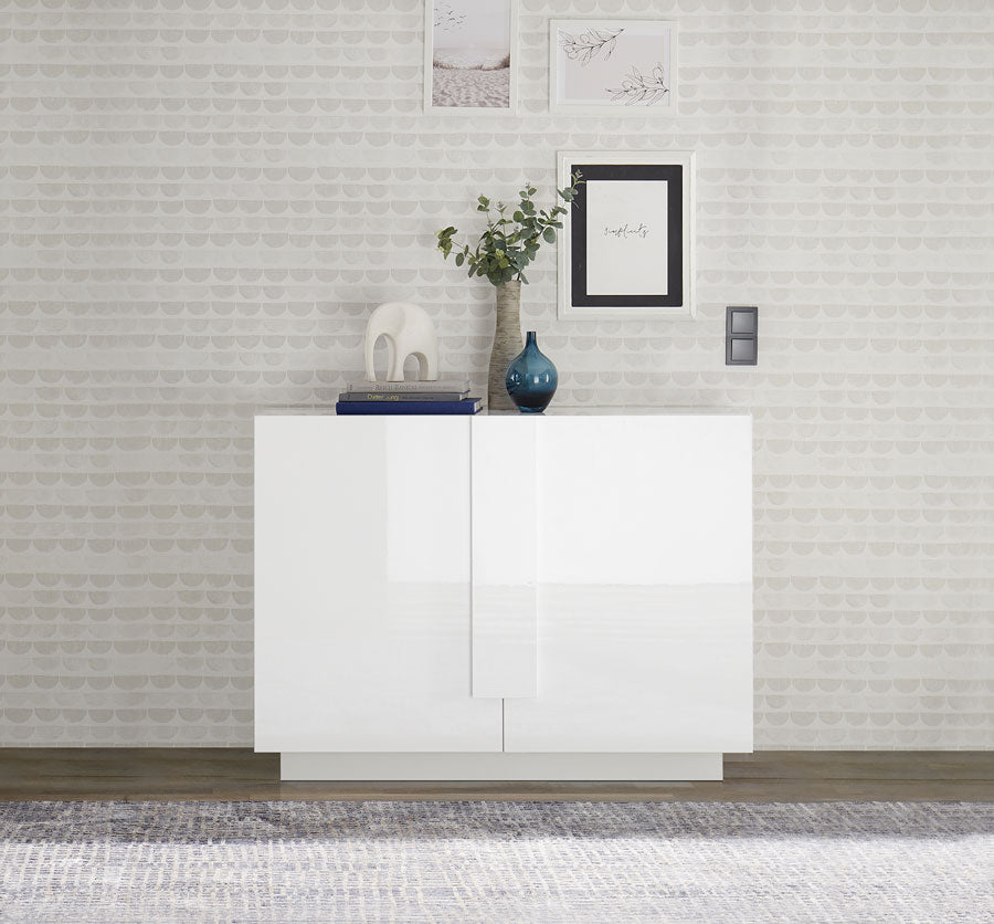 Effedy - Credenza soggiorno 2 ante moderna in legno bianco lucido cm 120x44x90h
