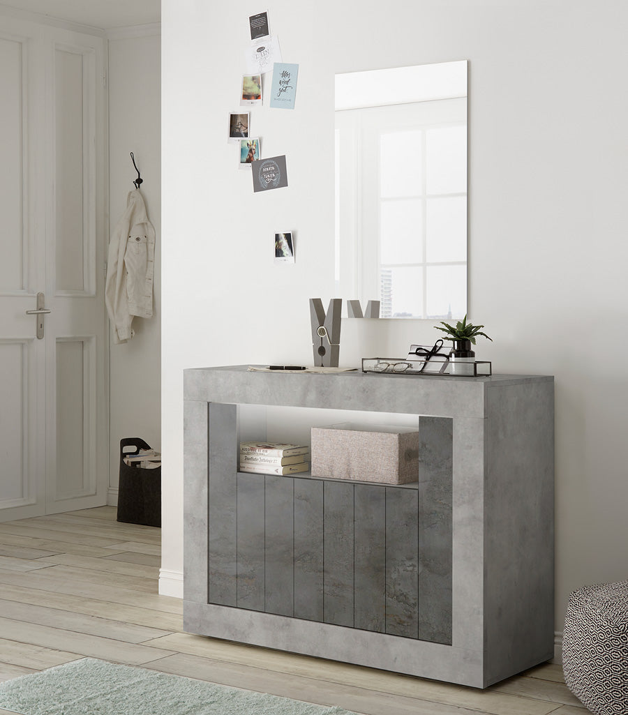 Eilen - Credenza mobile 2 ante in legno ossido e cemento cm 110x42x86h