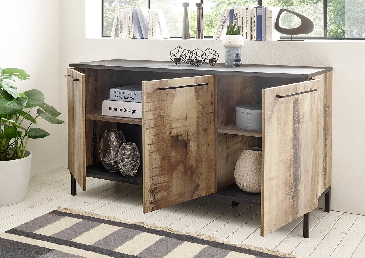 Damin - Madia moderna 3 ante in legno stile industrial cm 156x50x86h - immagine 2