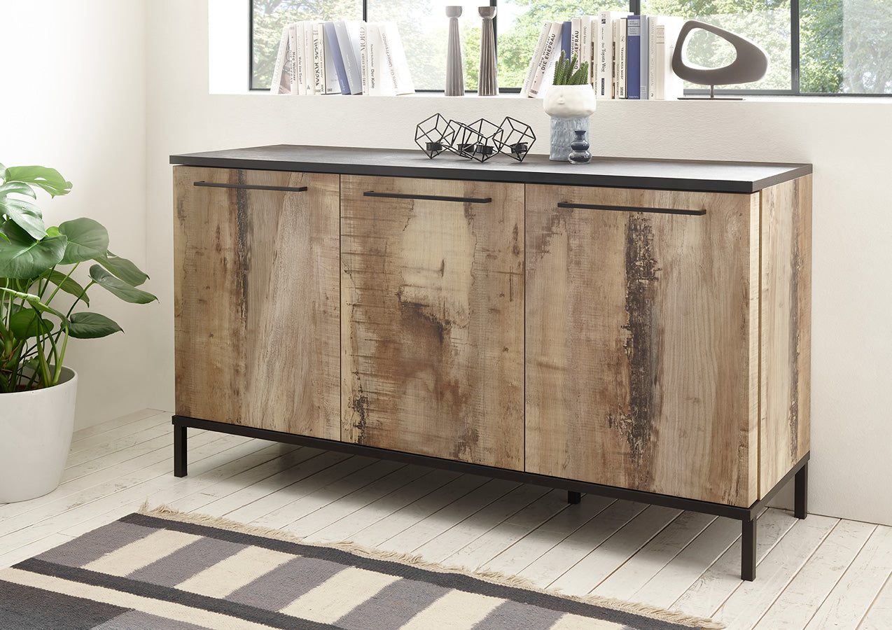 Damin - Madia moderna 3 ante in legno stile industrial cm 156x50x86h