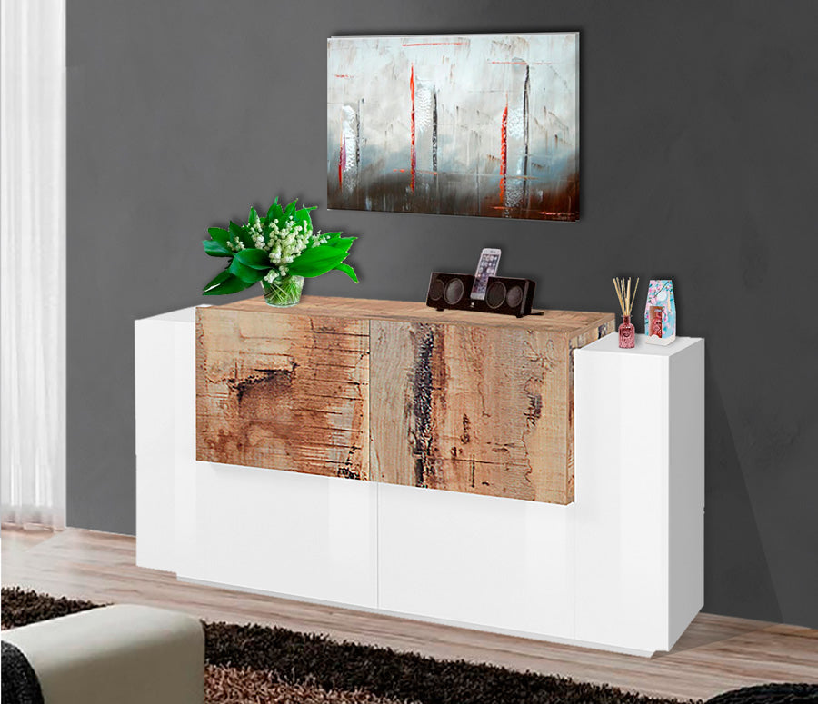Taconia - Mobile credenza soggiorno in legno con 2 ante e 2 cassetti cm 160x40/45x86h - vari colori