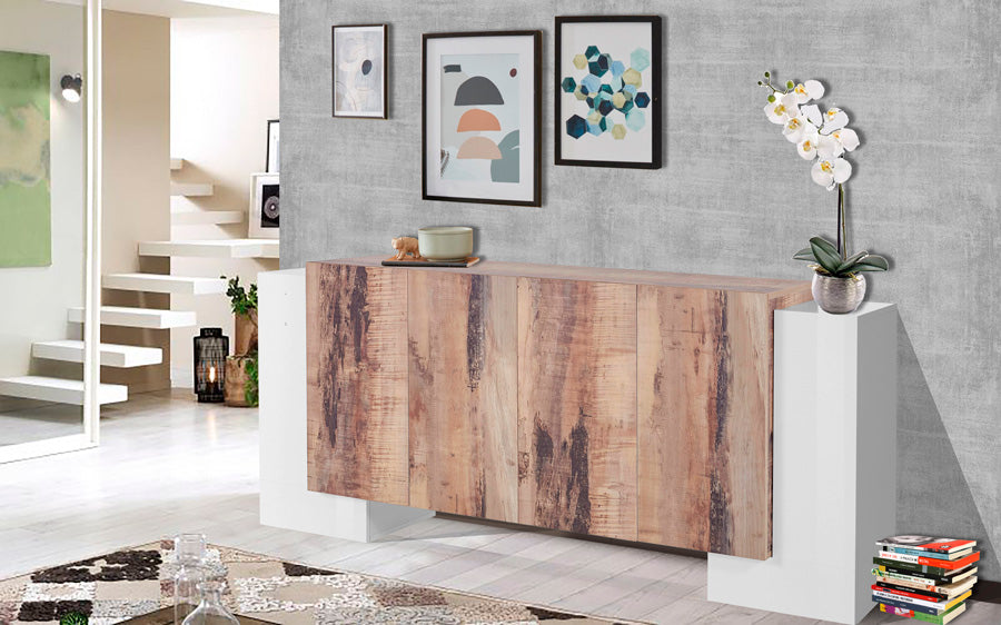 Ekaterina - Madia buffet design moderno in legno con 6 ante cm 210x35/45x85h - vari colori