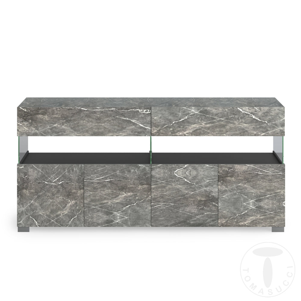 Mobile living in legno e vetro con 4 ante e 2 cassetti colore marmo grigio cm 172x40x81h - immagine 2