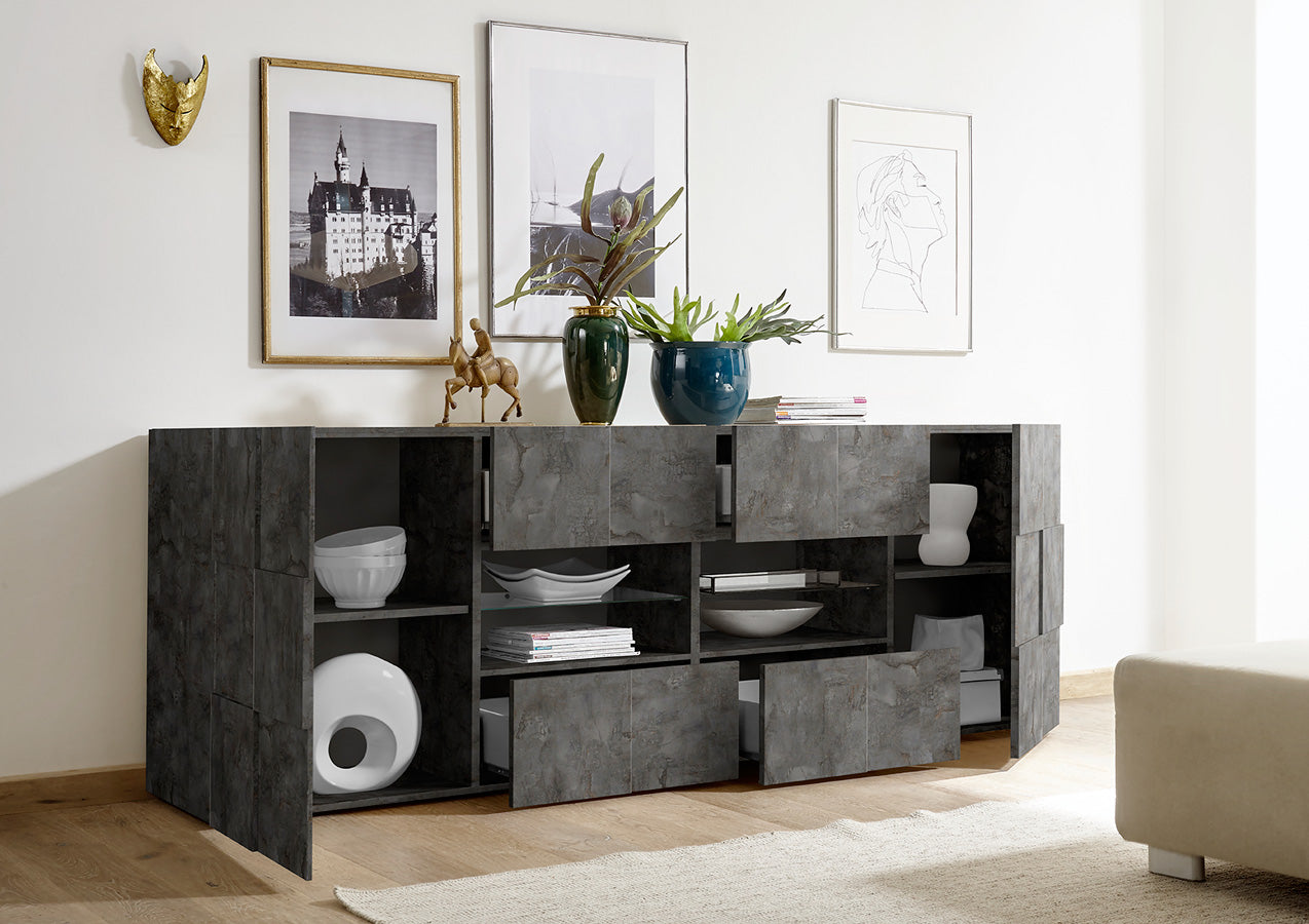 Brenda - Madia design con ante e cassetti in legno finitura ossido cm 241x43x84h - immagine 2