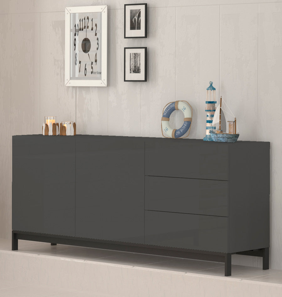 Pinacola - Madia credenza moderna in legno base con piedini 2 ante 3 cassetti cm 170x40x73h - vari colori - immagine 2