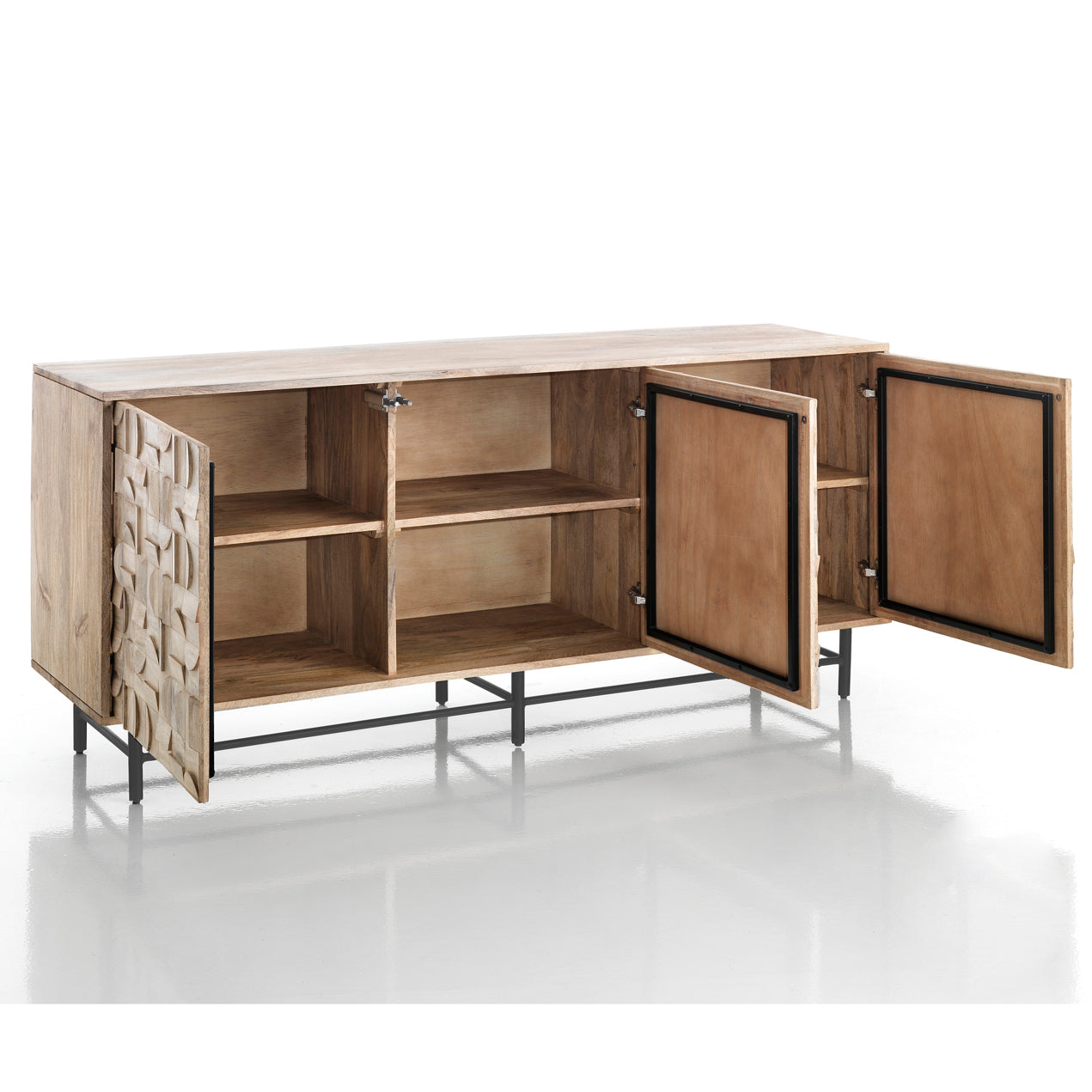 Madia 3 ante moderna in legno massello di mango base in metallo cm 172x45x75h - immagine 2
