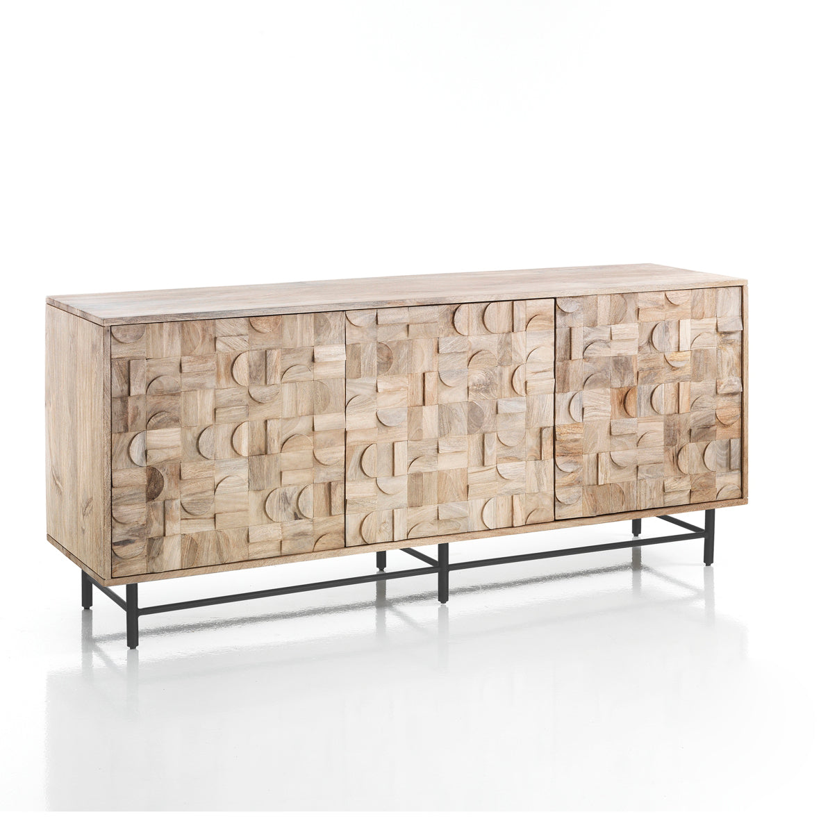 Madia 3 ante moderna in legno massello di mango base in metallo cm 172x45x75h