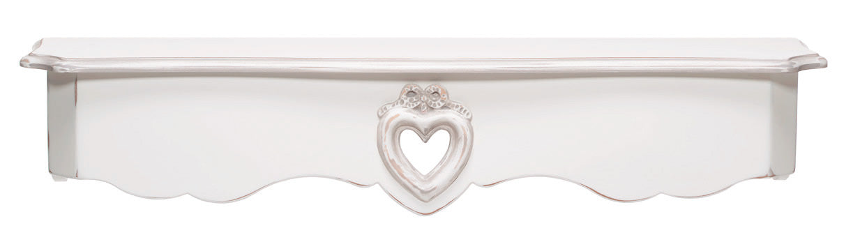 Mensola da muro in legno colore bianco stile shabby con cuore - varie misure