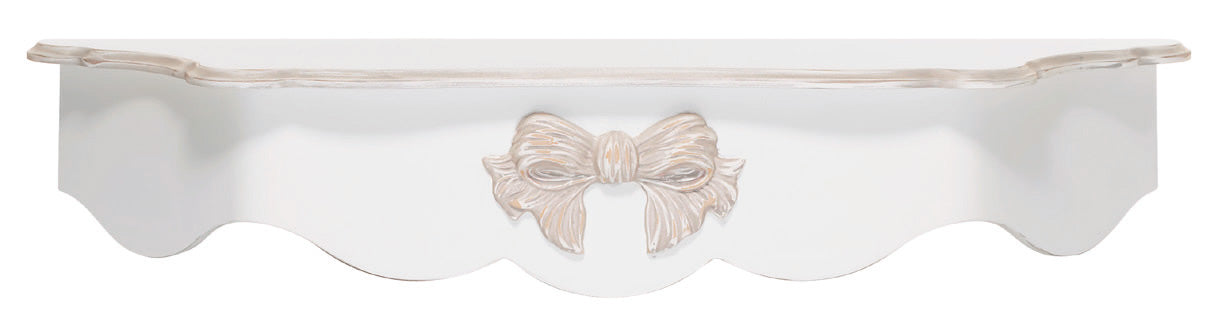 Mensola da parete in legno stile shabby colore bianco con fiocco - varie misure - immagine 2