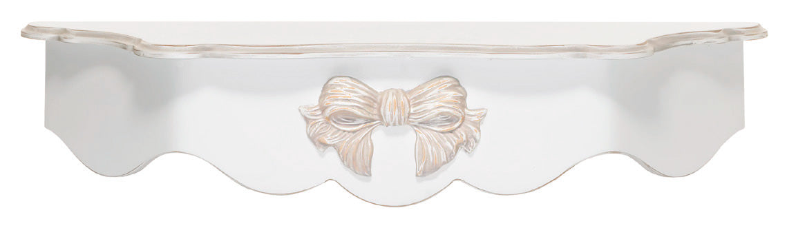 Mensola da parete in legno stile shabby colore bianco con fiocco - varie misure