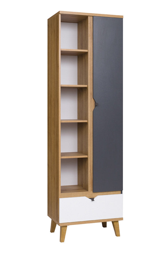 Molinare - Mobile libreria con anta cassetto e ripiani in legno cm 60x40x200h - vari colori