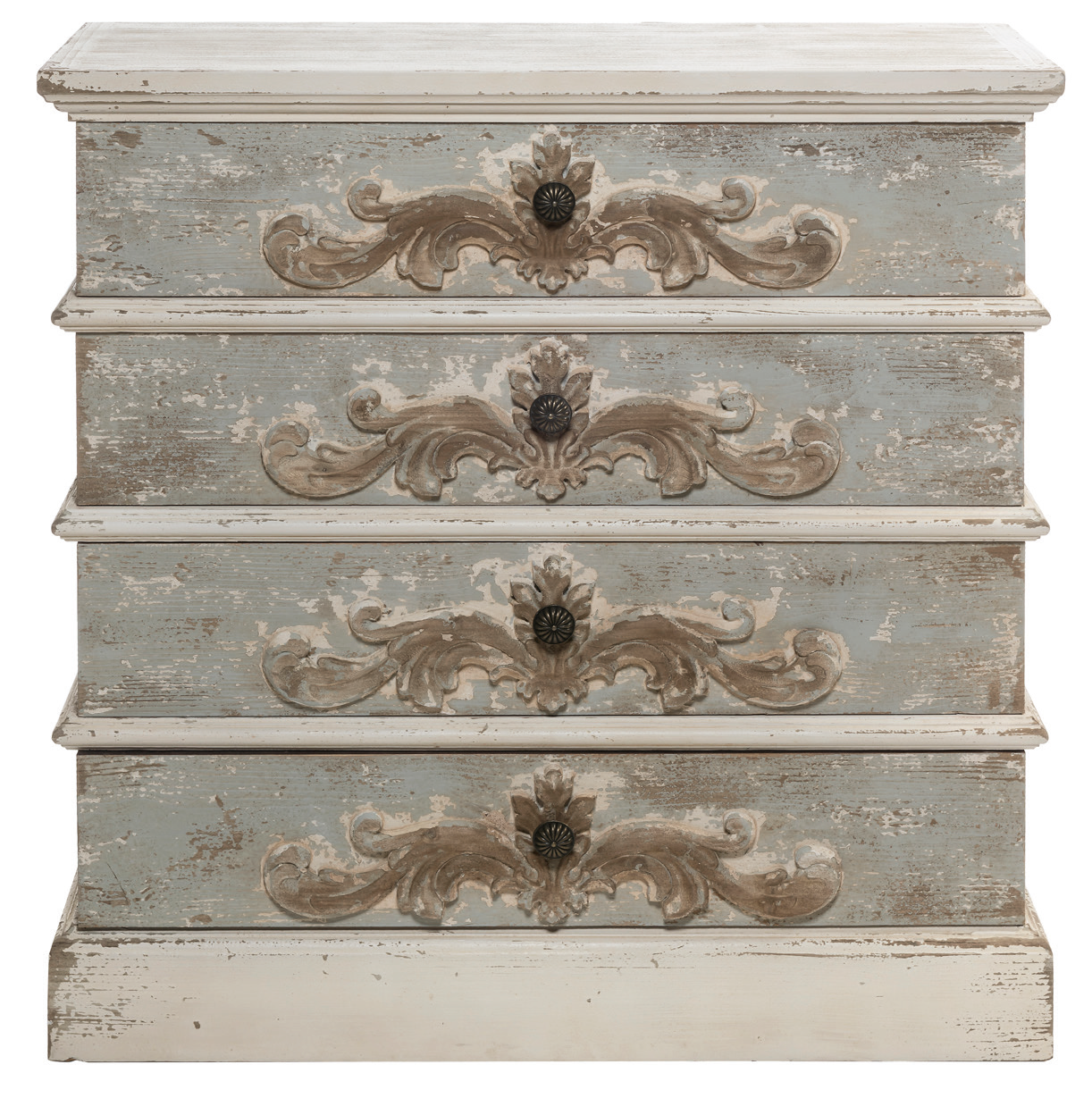 Cassettiera in legno stile etnico con 4 cassetti cm 89x36x91h