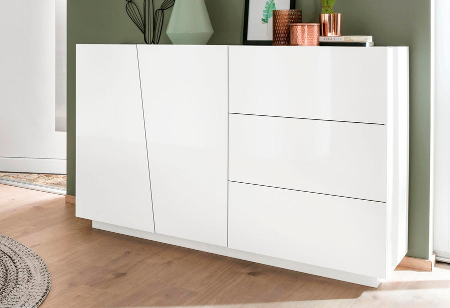 Tyriana - Credenza moderna da soggiorno in legno 2 ante 3 cassetti cm 141x43x86h - vari colori