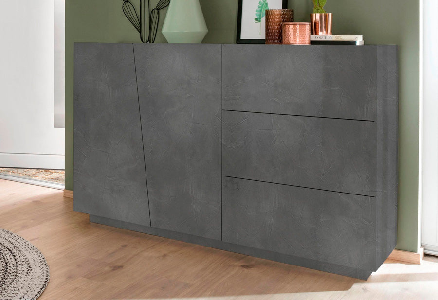 Tyriana - Credenza moderna da soggiorno in legno 2 ante 3 cassetti cm 141x43x86h - vari colori - immagine 2