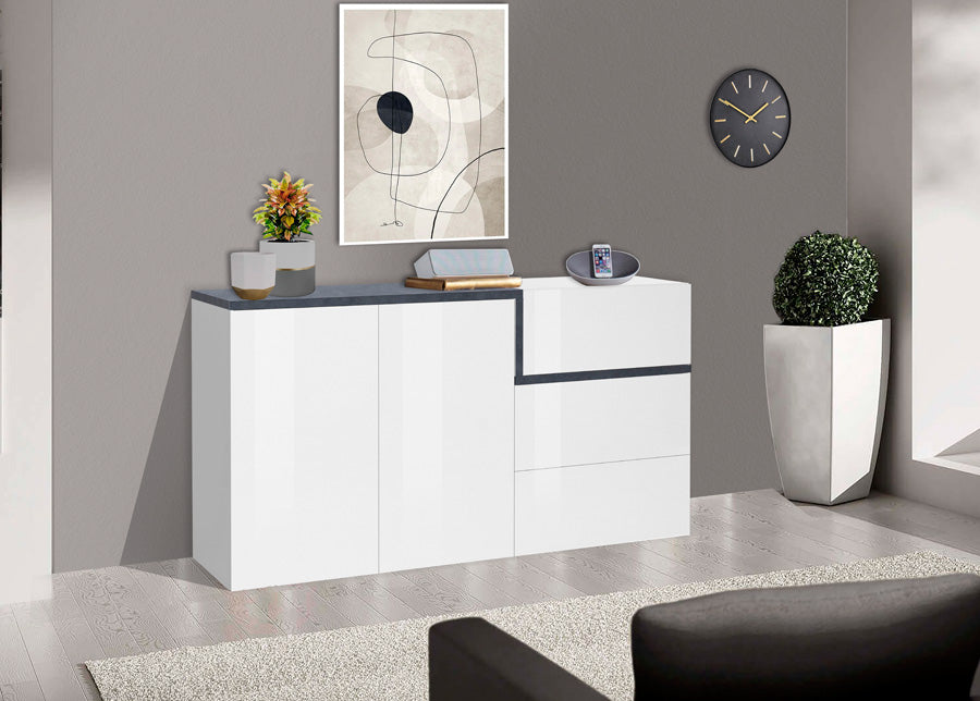 Rossella - Credenza moderna da salotto in legno 2 ante e 3 cassetti cm 150x40x80h - vari colori - immagine 2