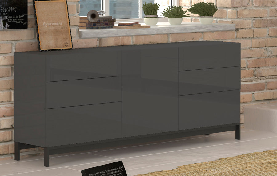 Karmine - Madia credenza struttura in legno base in metallo 6 cassetti e anta cm 170x40x73h - vari colori