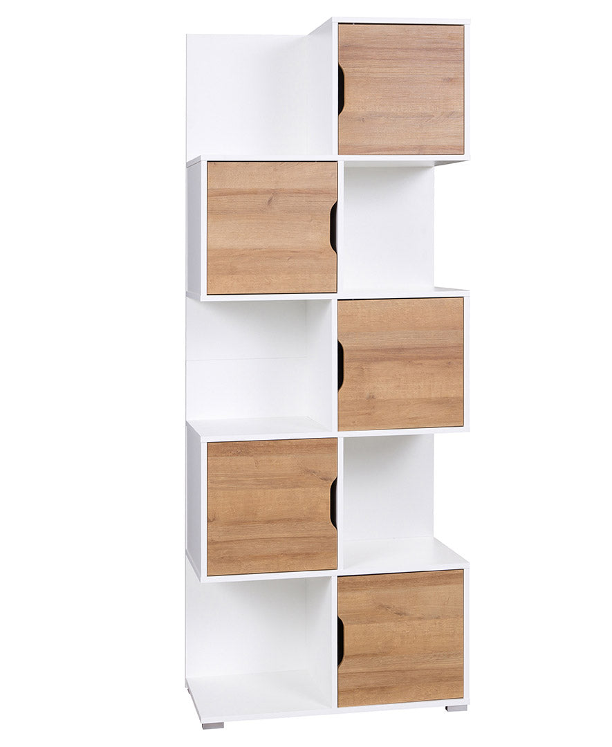 Maja - Mobile salotto libreria asimmetrica con vani a giorno e ante cm 78x40x200h