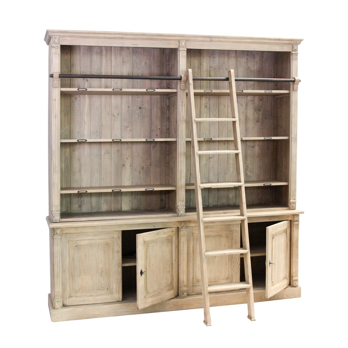 Mobile libreria in legno massello 3 ripiani 4 ante con scaletta cm 217x50x227h - immagine 2