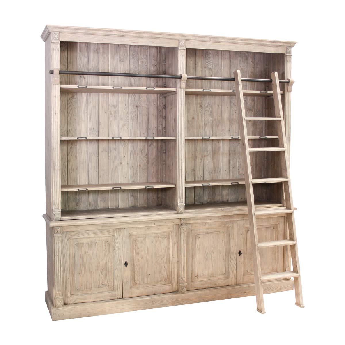 Mobile libreria in legno massello 3 ripiani 4 ante con scaletta cm 217x50x227h
