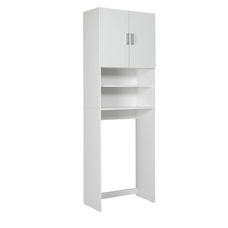 Fabry - Mobile porta lavatrice con ante e ripiani in legno colore bianco cm 63x34x189h - immagine 2