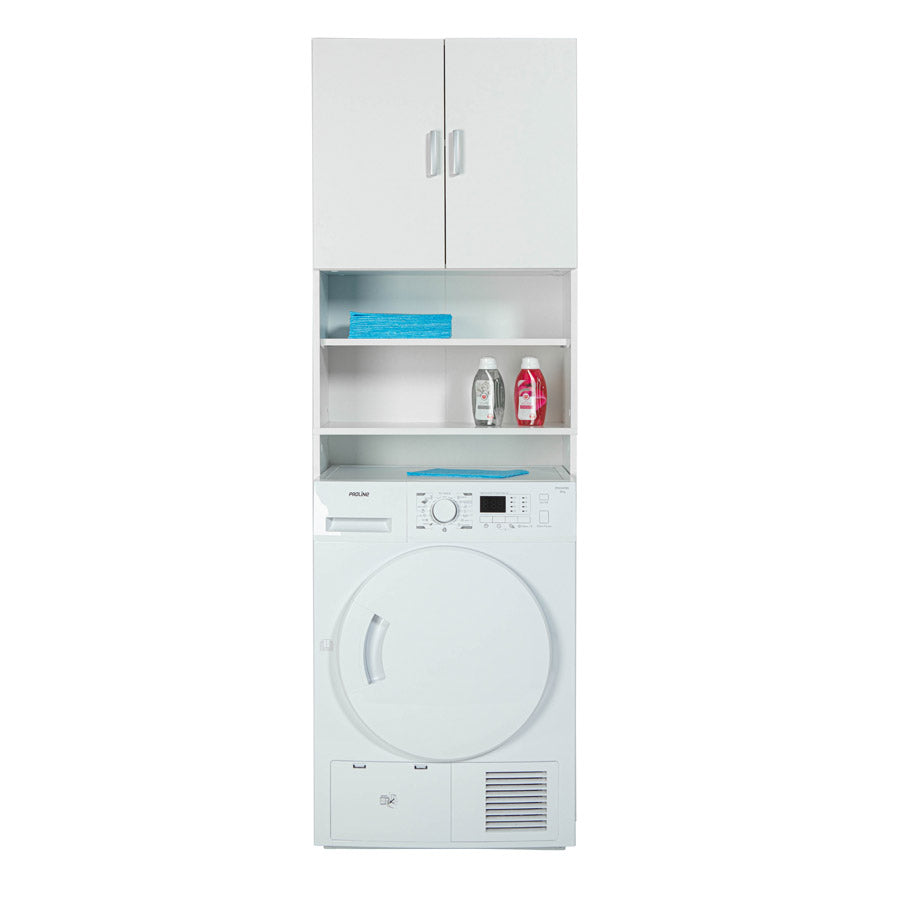 Fabry - Mobile porta lavatrice con ante e ripiani in legno colore bianco cm 63x34x189h