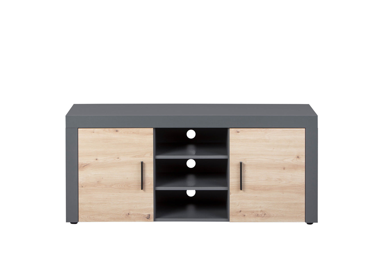 Peris - Mobile tv alto con ante laterali e vani centrali antracite e quercia cm 134x40x59h - immagine 2