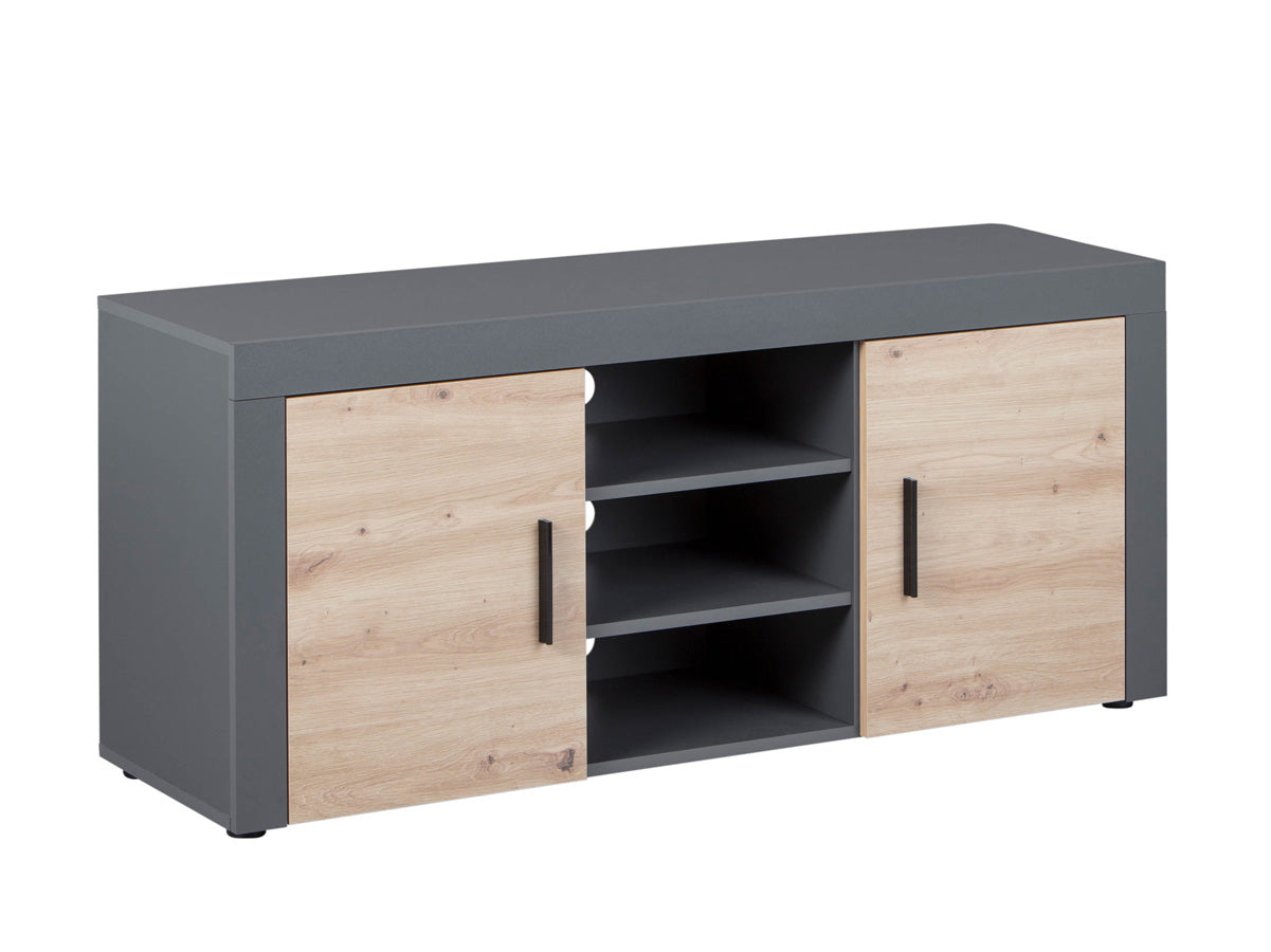 Peris - Mobile tv alto con ante laterali e vani centrali antracite e quercia cm 134x40x59h