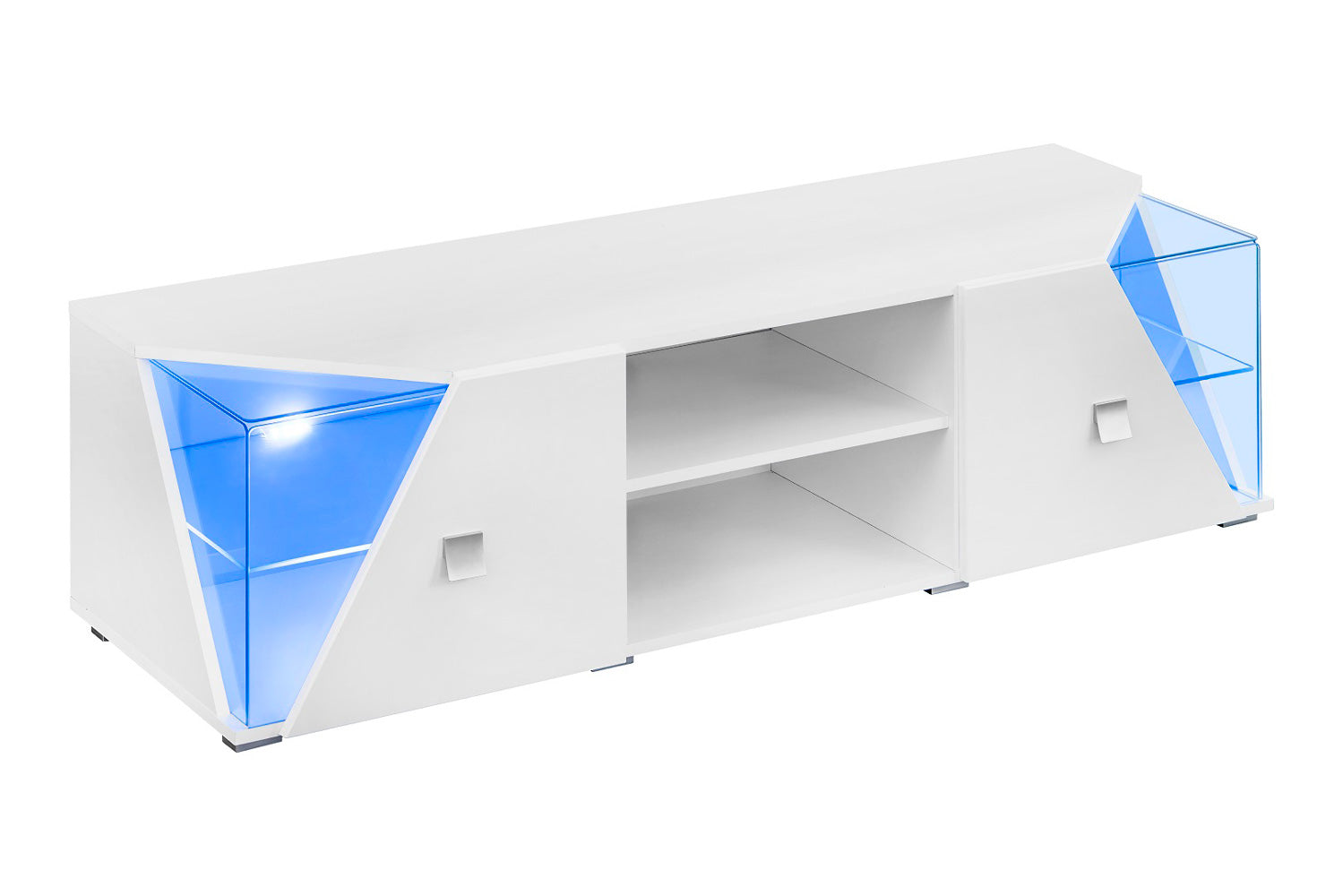 Silk - Mobile porta tv in legno e vetro con luci a led blu cm 150x50x48h