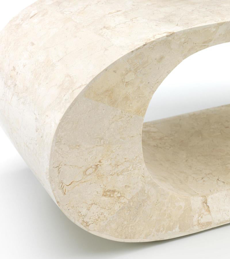 Porta tv design moderno in pietra fossile colore bianco cm 130x35x35h - immagine 2