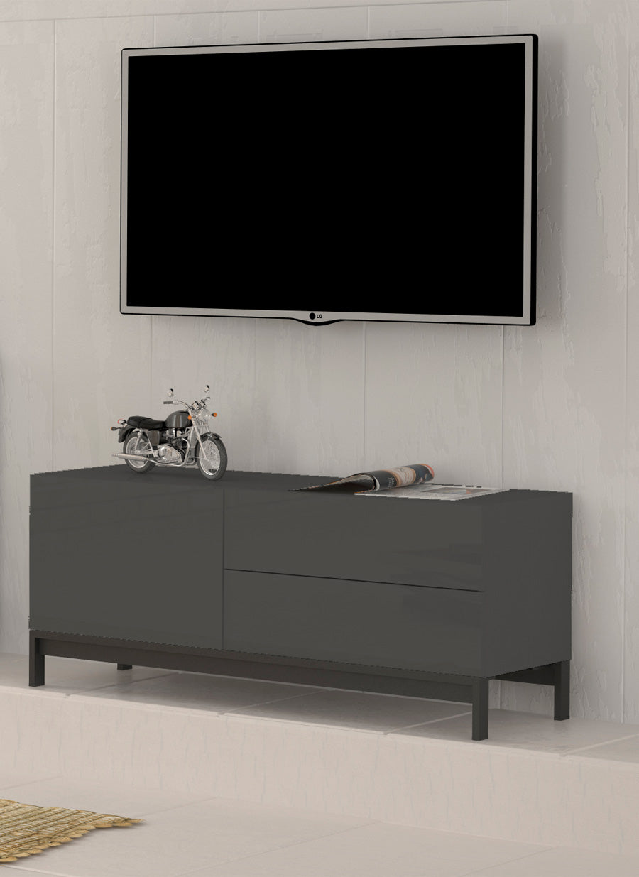 Leoconio - Mobile porta tv in legno con piedini anta e 2 cassetti cm 110x40x47h - vari colori - immagine 2