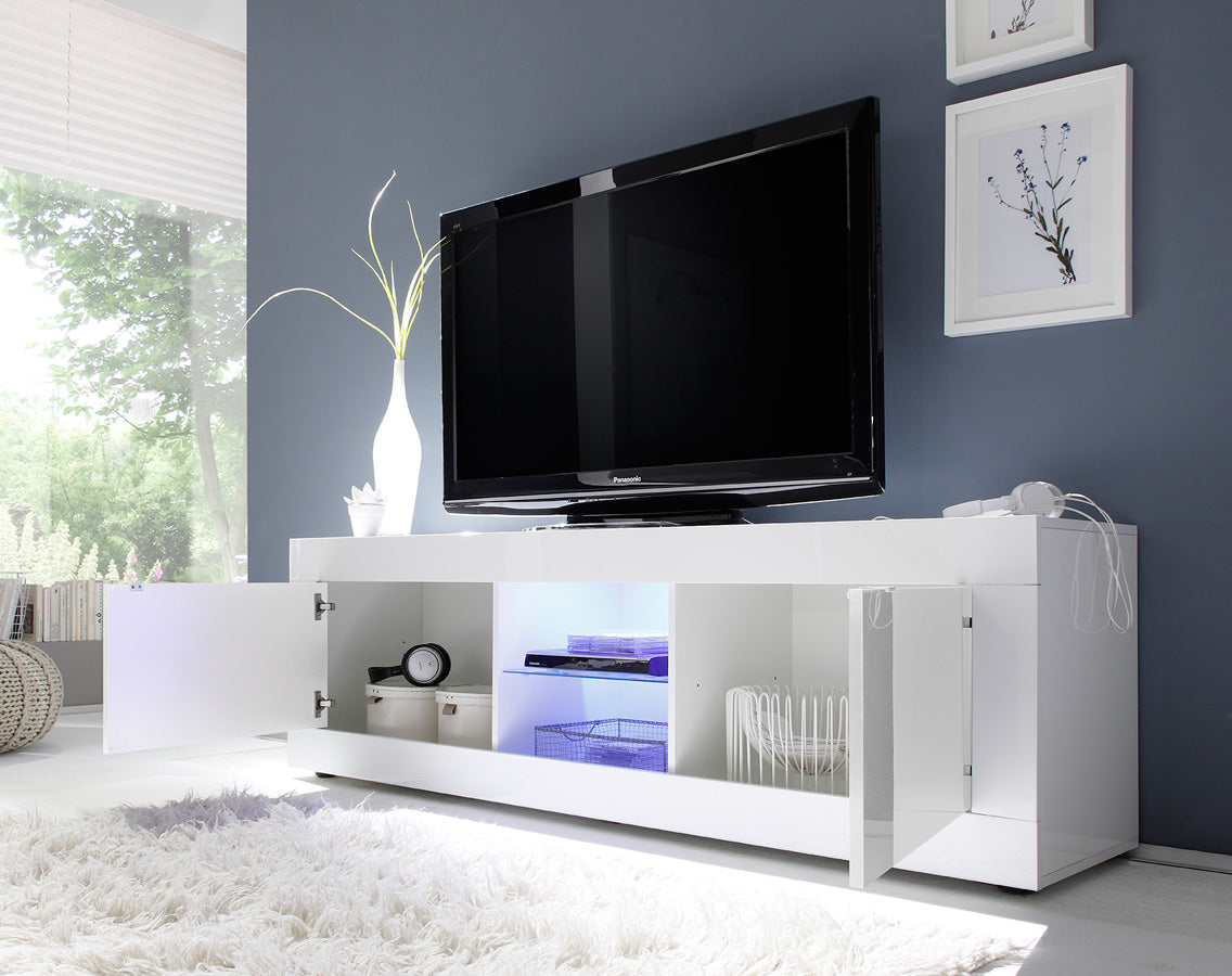 Fanny - Mobile basso porta tv moderno con ante e ripiano in vetro cm 181x43x56h - immagine 2