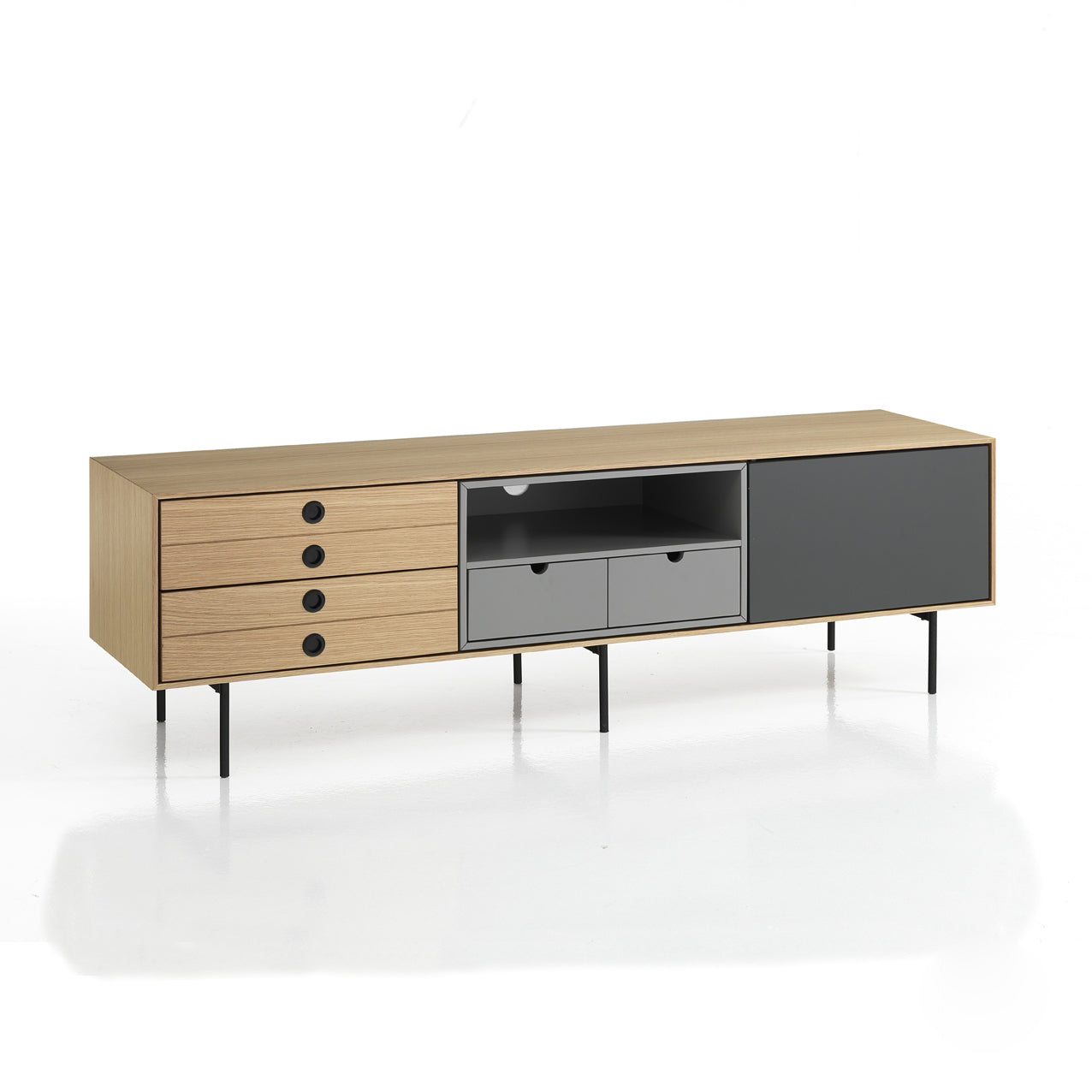 Mobile porta tv con cassetti e anta in legno naturale e grigio cm 170x40x51h