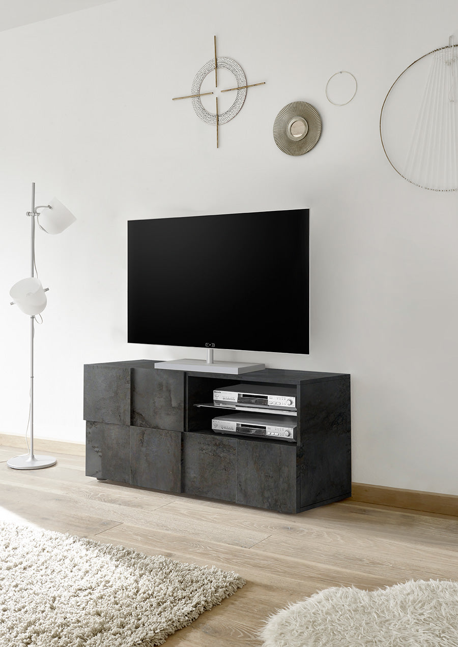 Galdor - Mobile basso porta tv design moderno finitura ossido cm 122x43x57h