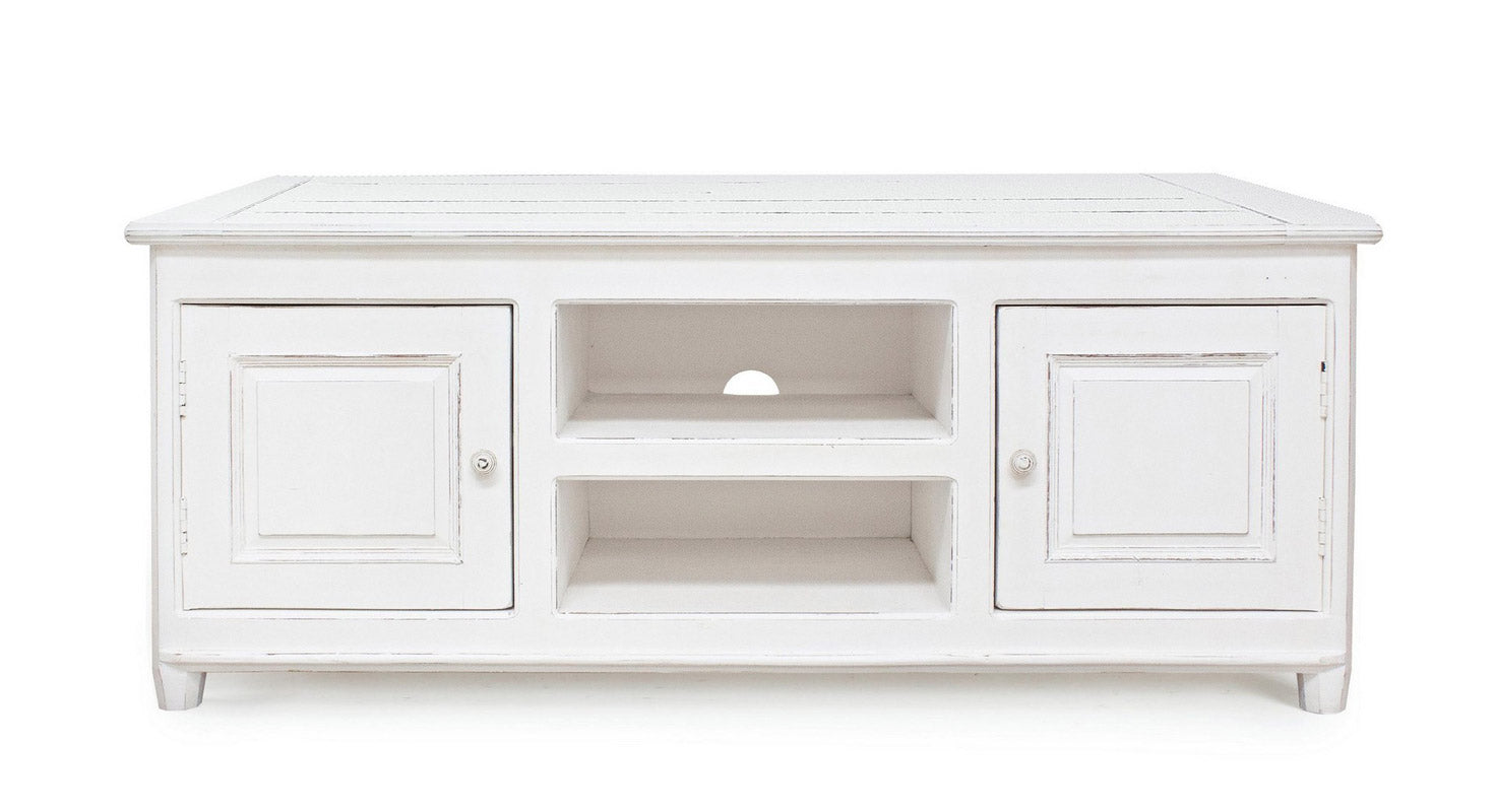 Mobile soggiorno porta tv in legno massello bianco design classico cm 145x45x60h - immagine 2