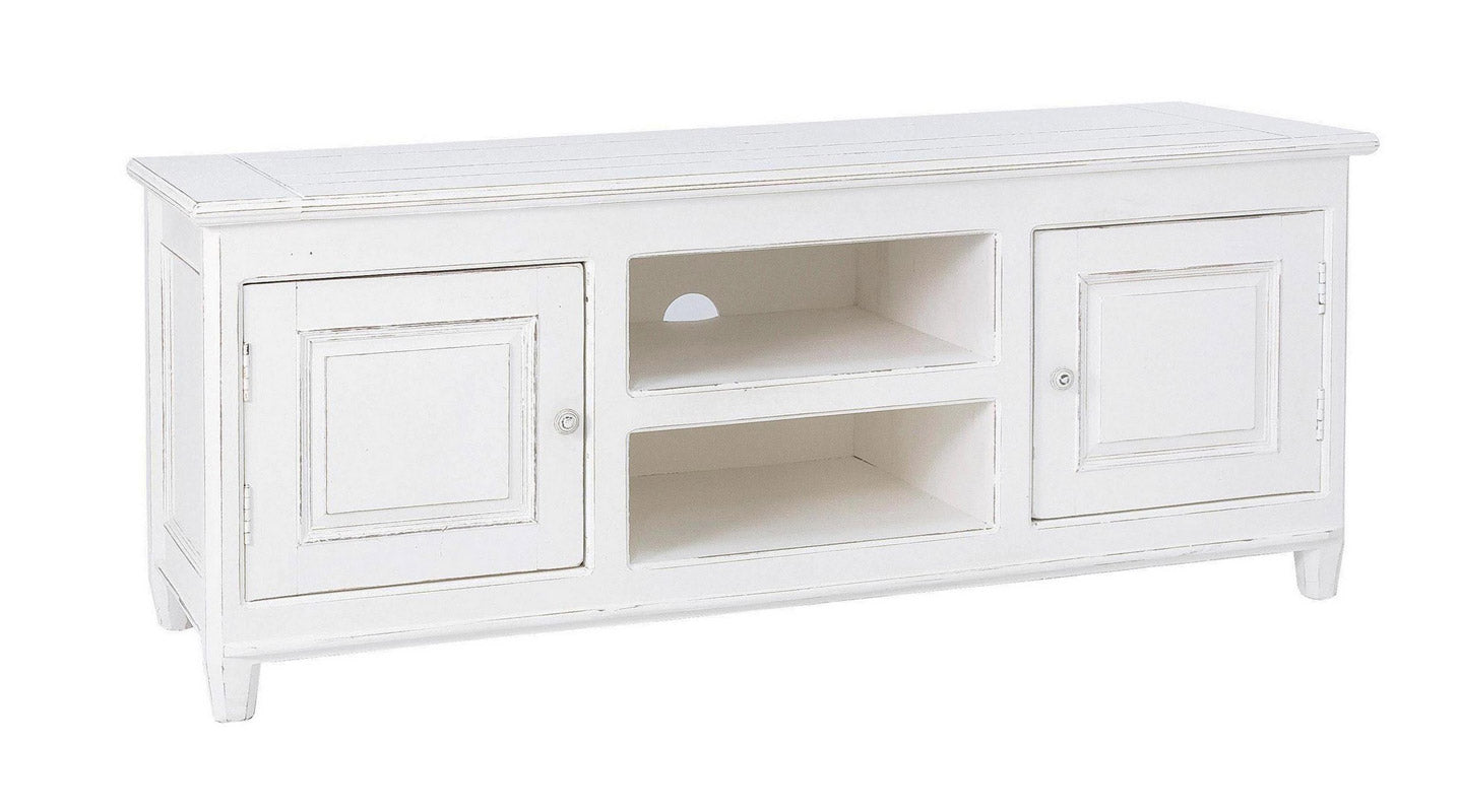 Mobile soggiorno porta tv in legno massello bianco design classico cm 145x45x60h