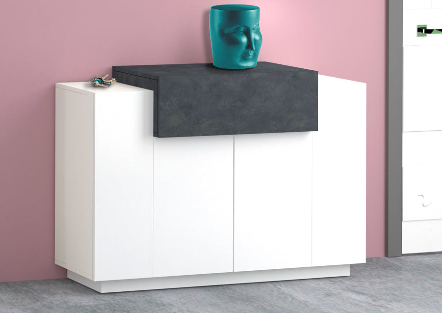 Venere - Mobile scarpiera moderno in legno bianco lucido con 3 ante cm 120x40/45x86h - vari colori - immagine 2