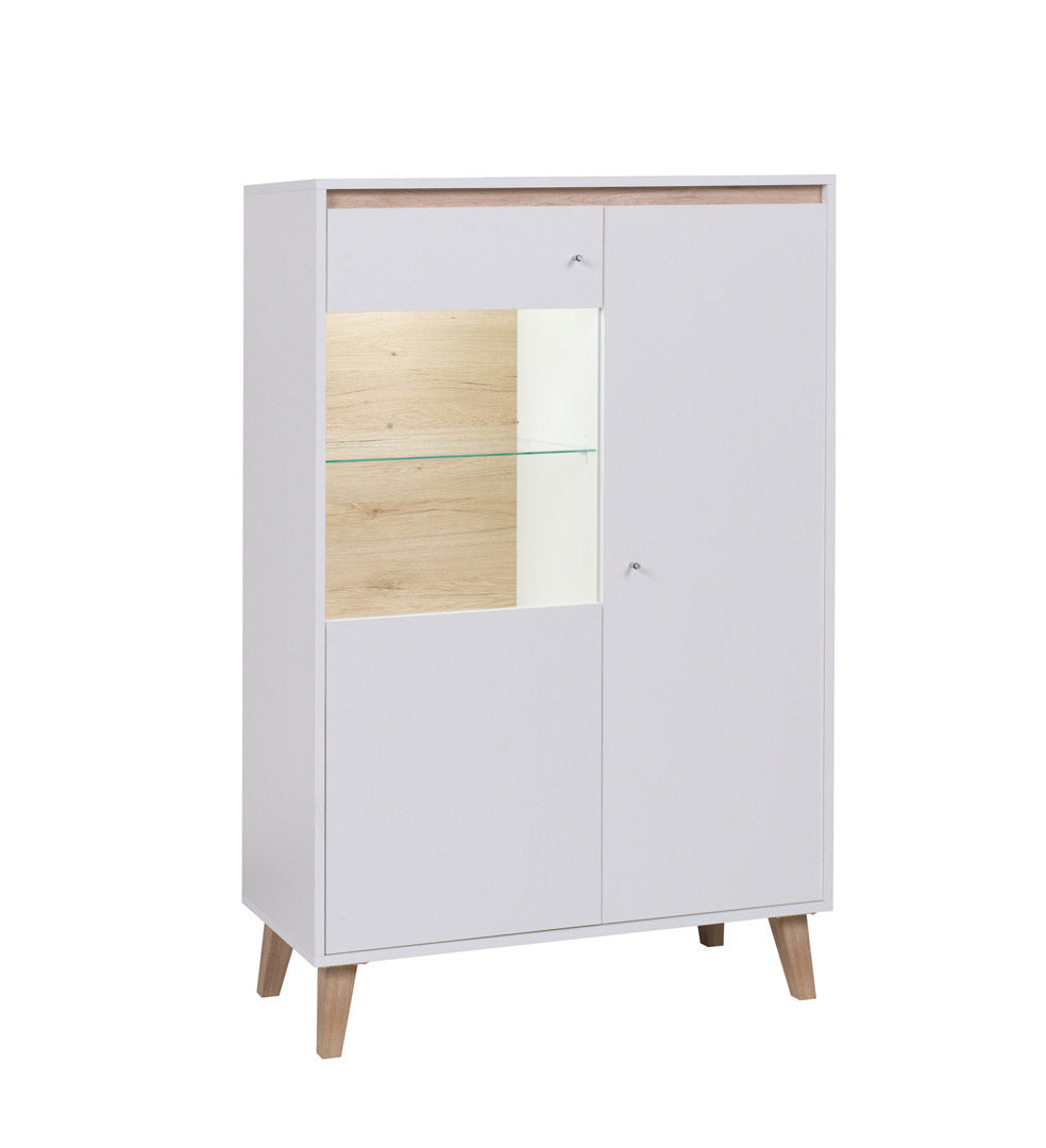 Kapesa - Mobile basso con vetrinetta in legno design moderno cm 90x40x136h - vari colori