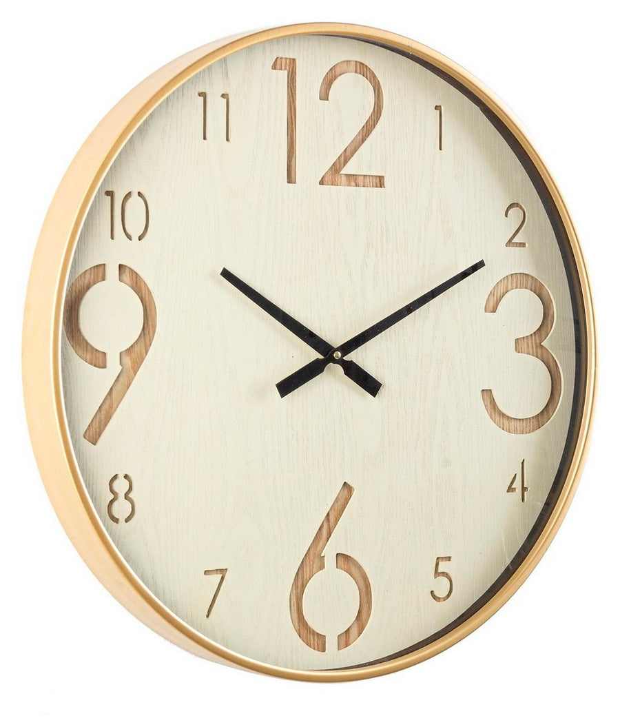 Orologio moderno da muro forma tonda in acciaio e legno colore oro e naturale cm Ø 60x6h