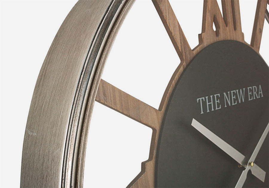 Orologio da muro rotondo in metallo cromato e legno con numeri romani cm Ø 60x6h - immagine 2