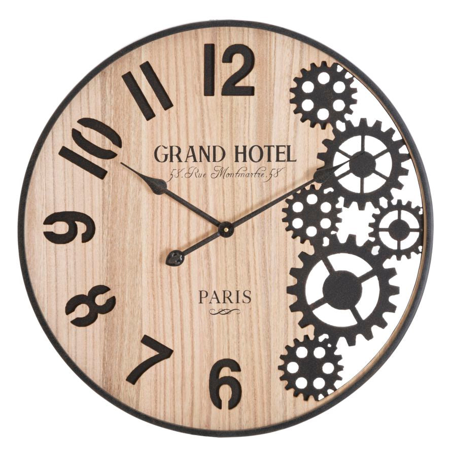 Orologio da parete stile industriale in legno e metallo con ingranaggi cm Ø 60x4