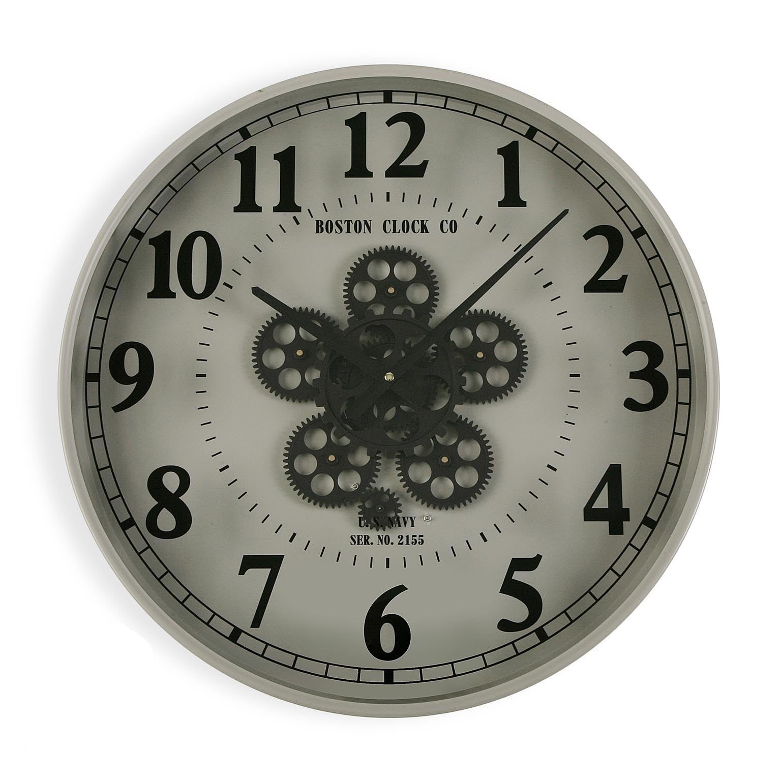 Orologio da parete tondo ingranaggi visibili industrial colore bianco cm 50x7x50h