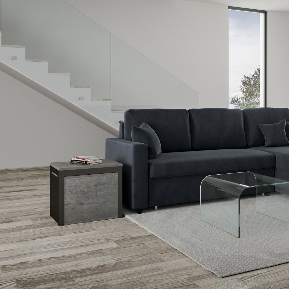 Walk - Panca allungabile moderna industrial in ferro e legno cm 55/305X40X47h - Cemento - immagine 2