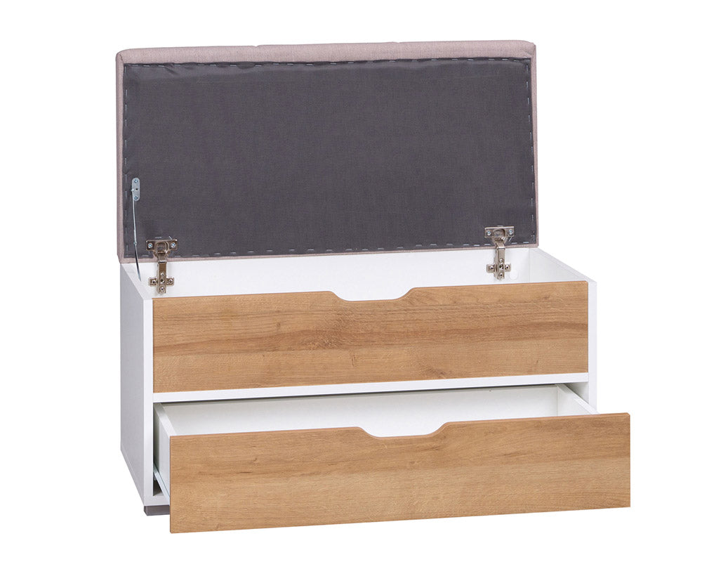 Fabris - Panca contenitore con cassetto in legno bianco e naturale cm 84x41x45h - immagine 2