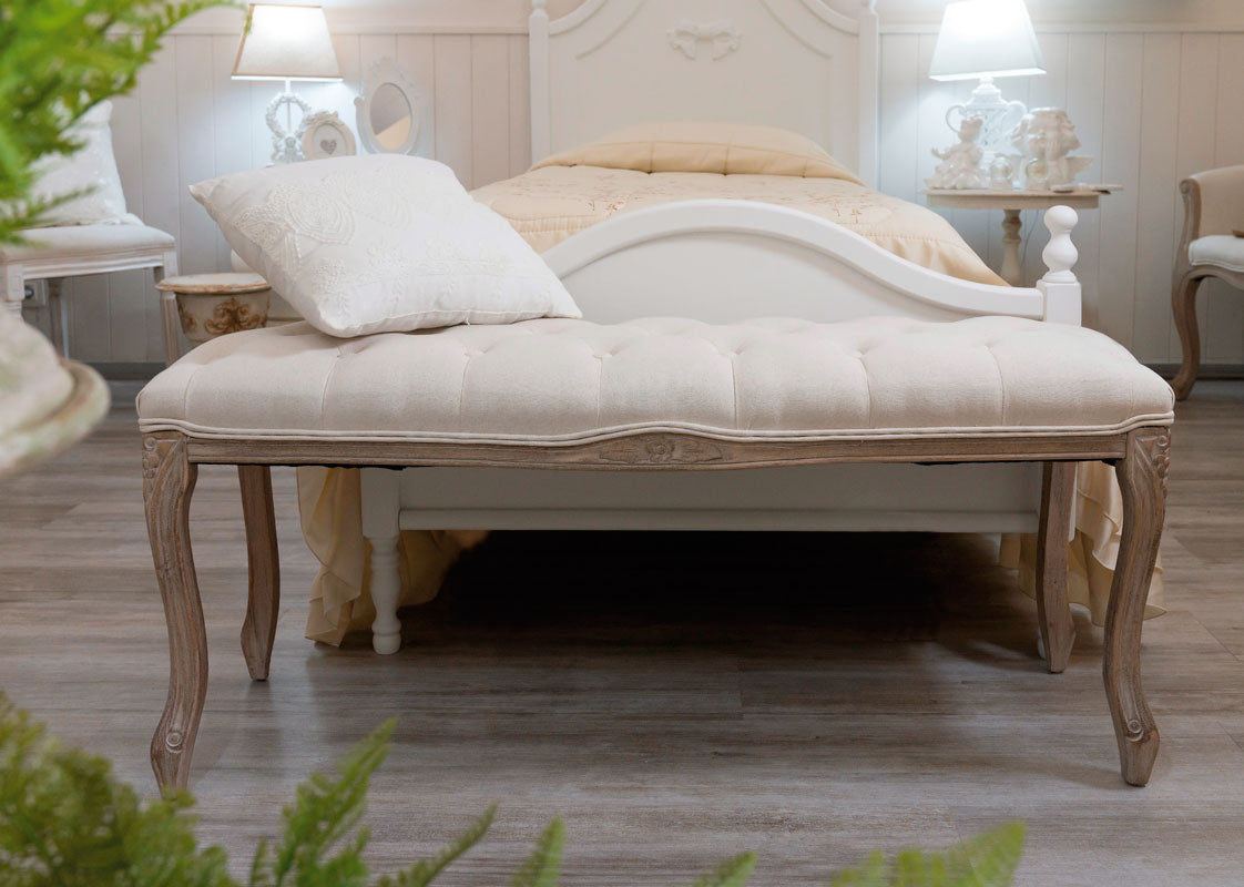 Panca classica in legno con seduta in tessuto lavorazione capitonnè cm 113x35x50h - immagine 2