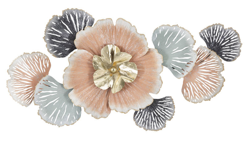 Pannello design da ingresso in metallo 3D con fiori cm 93x7x53h